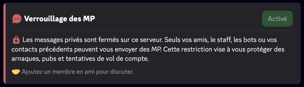 Capture d&#39;écran de la commande dmlock-info activé