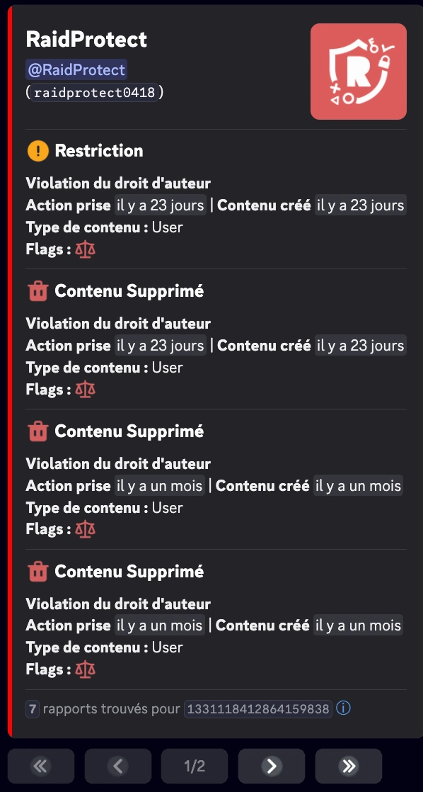 Capture d&#39;écran des Sanctions Discord