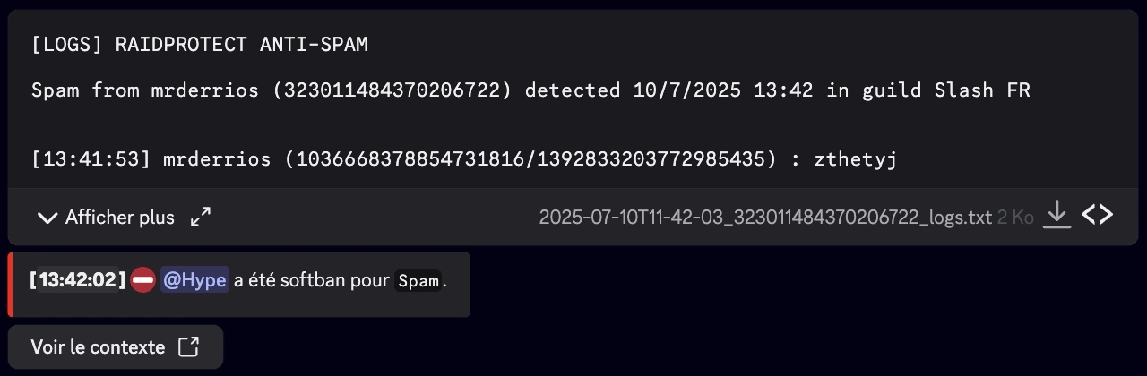 Capture d&#39;écran des logs de anti-spam