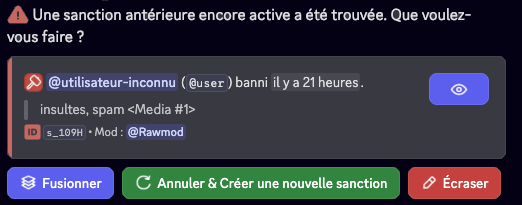 Capture d'écran de la gestion des statuts des sanctions
