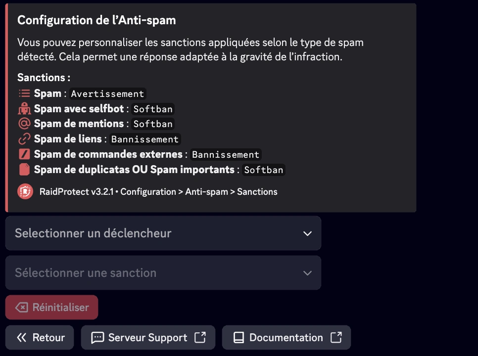 Capture d&#39;écran des sanctions anti-spam