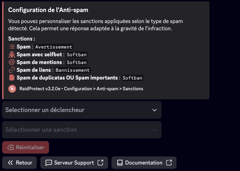 Capture d&#39;écran des sanctions anti-spam