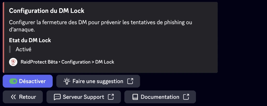 Capture d&#39;écran paramètre Fermeture des MP