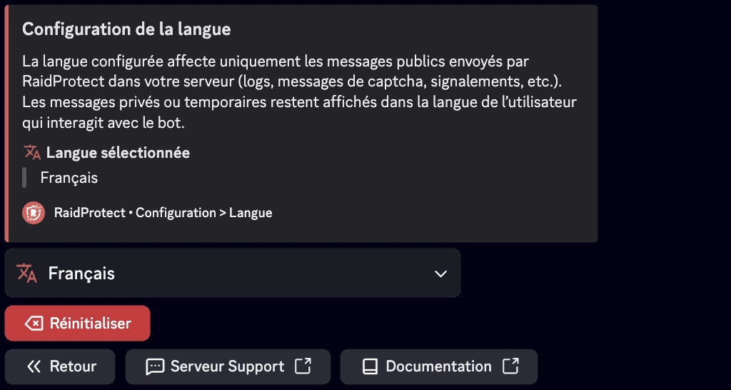 Capture d&#39;écran paramètre langues