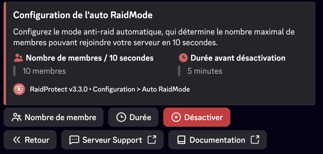 Capture d'écran mode raid automatique