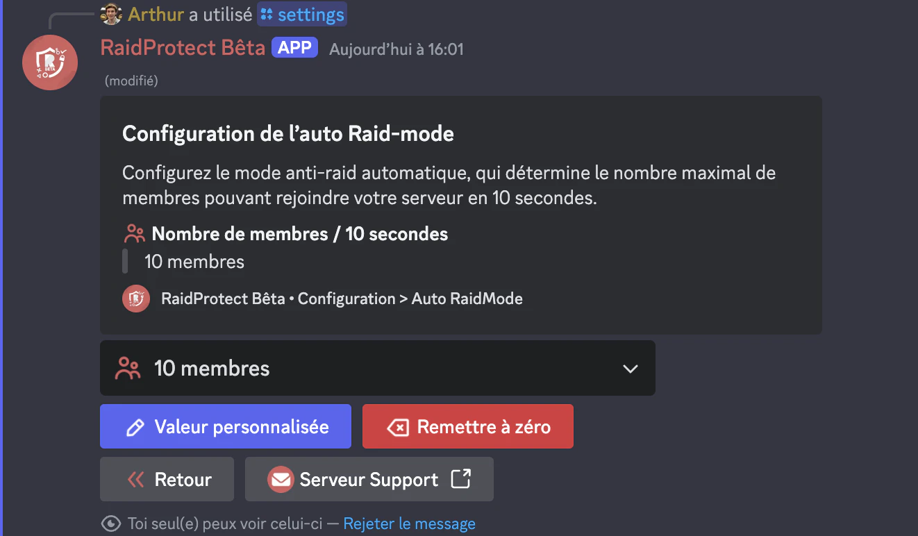 Capture d&#39;écran mode raid automatique