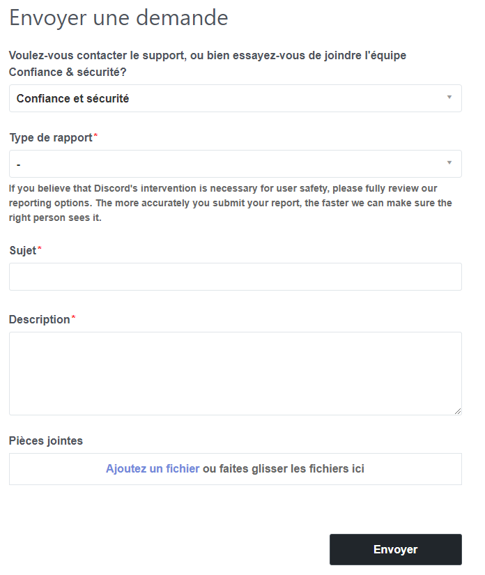 Screenshot des Discord-Meldeformulars