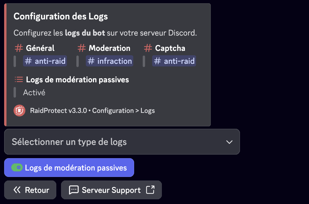Screenshot der Sanktionsprotokolle-Konfiguration