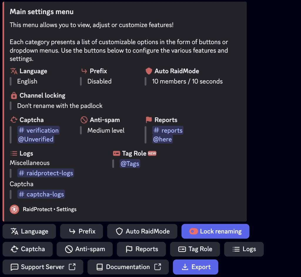 Settings screenshot