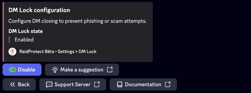 DM Lock settings screenshot