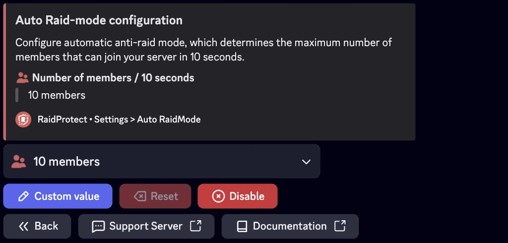 Screenshot of auto raid mode settings