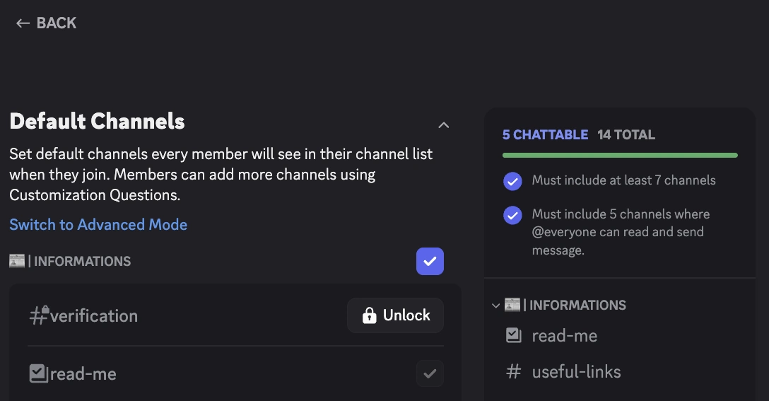 Screenshot welcome category check