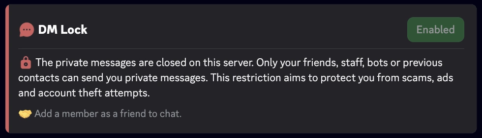 Captura de pantalla del comando dmlock-info activado