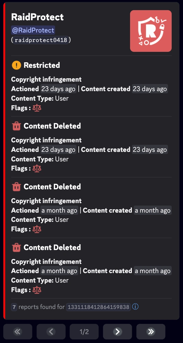 Captura de pantalla de sanciones de Discord