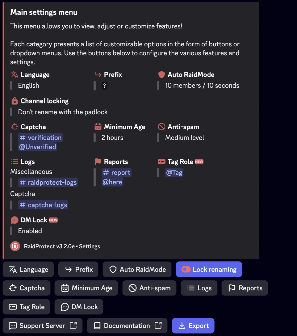 Captura de pantalla de la configuracion
