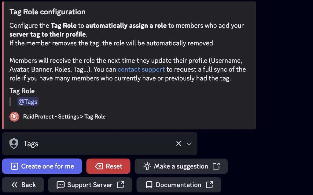 Captura de pantalla de la configuracion del Rol de etiqueta