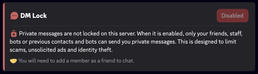 Captura de ecrã do comando dmlock-info desativado