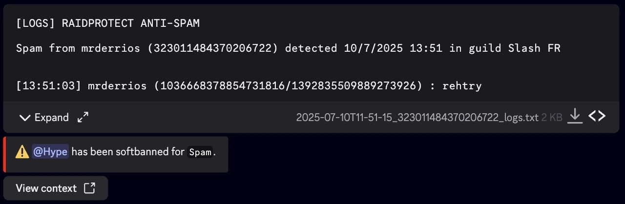 Captura de ecrã dos registos do anti-spam