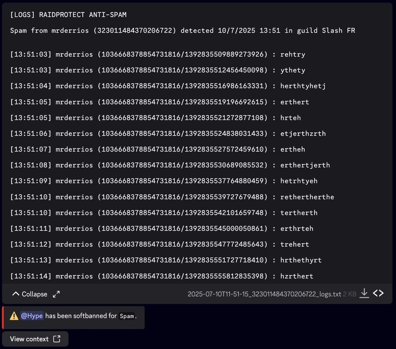 Captura de ecrã dos registos expandidos do anti-spam