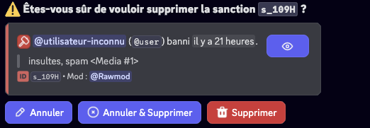 Captura de ecrã da eliminação de sanção